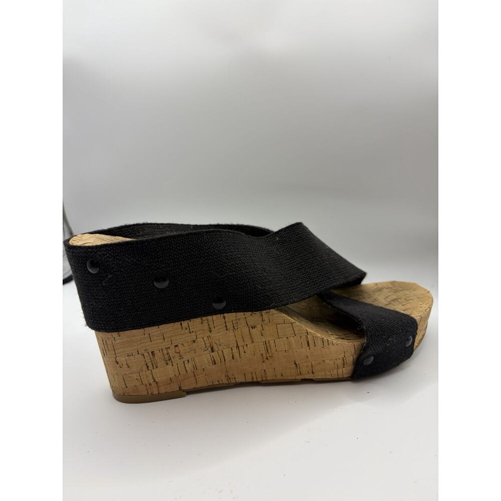 Lucky Brand Cork Wedge Sandals Womens 9 Black Canvas Criss Cross Slide Shoes - Picture 10 of 11